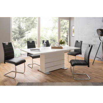 Uitschuifbare tafel voor 6-8 personen - Rechthoekig - Spaanplaat - Mantova - Wit en aluminium - L 160- 200 x D90 x H75cm