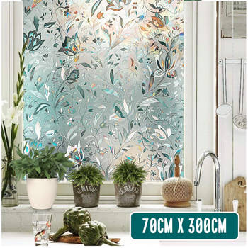 Homewell Raamfolie HR++ 70x300cm - Zonwerend & Isolerend - Statisch - Regenboog Bloemen