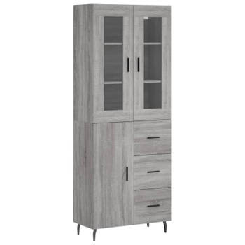 vidaXL Hoge kast 69,5x34x180 cm bewerkt hout grijs sonoma eikenkleurig