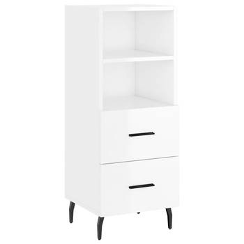 The Living Store Dressoir Hoogglans wit - Bewerkt hout/metaal - 34.5 x 34 x 90 cm - Stevig blad