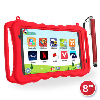 DEPLAY Kids Tablet SMART- Kindertablet - 5000 mAh - Pen, Beschermhoes & Screenprotector - Android 13 - 8 Inch - Rood