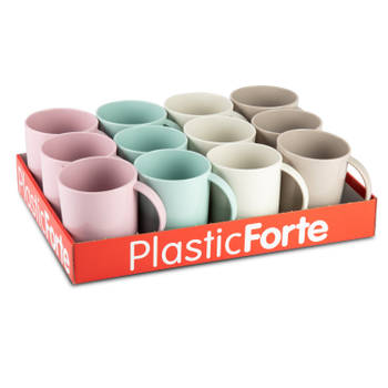 Forte Plastics 12x Gekleurde drinkbekers/mokken - kunststof - 350 ml - onbreekbaar - Drinkbekers