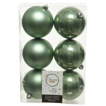 6x Kunststof kerstballen glanzend/mat salie groen 8 cm kerstboom versiering/decoratie - Kerstbal