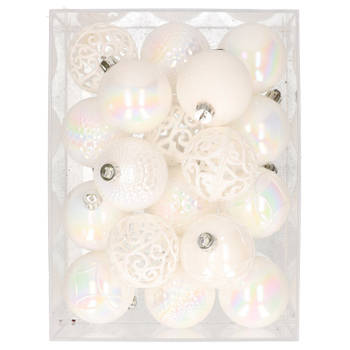 37x stuks kunststof kerstballen parelmoer wit 6 cm glans/mat/glitter mix - Kerstbal