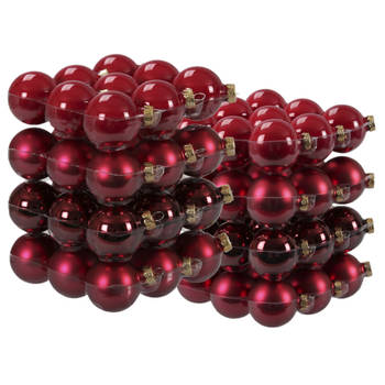 72x stuks glazen kerstballen rood/donkerrood 4 en 6 cm mat/glans - Kerstbal