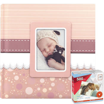 Fotoboek/fotoalbum Cinzia baby meisje met 30 paginas roze 31 x 31 x 3 cm inclusief plakkers - Fotoalbums