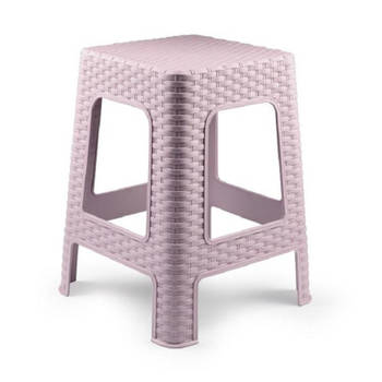 PlasticForte Keukenkrukje/opstapje - rotan - roze - kunststof - 36 x 36 x 45 cm - Huishoudkrukjes