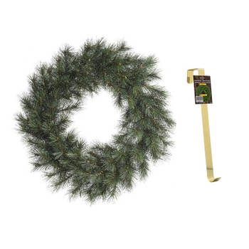 Groene kerstkrans 60 cm Malmo met gouden hanger - Kerstkransen
