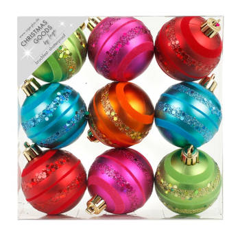 27x Kunststof gekleurde kerstballen glitter 6 cm - Kerstbal