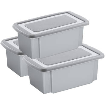 Sunware 3x opslagbox kunststof 7 liter grijs 38 x 21 x 14 cm met grijze deksel - Opbergbox