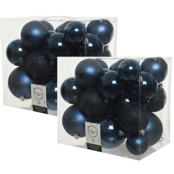 52x stuks kunststof kerstballen donkerblauw (night blue) 6-8-10 cm - Kerstbal