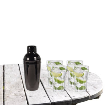 Cocktailshaker met 4x Cocktailglazen Mojito transparant 410 ml - Cocktailglazen