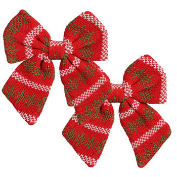 House of Seasons kerstdecoratie strik - 2x - rood - 20 cm - polyester - Kersthangers