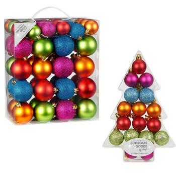 67x Gekleurde mix kunststof kerstballen pakket 3-4-6 cm - Kerstbal