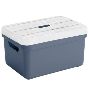 Sunware Opbergbox/mand - donkerblauw - 5 liter - met deksel hout kleur - Opbergbox