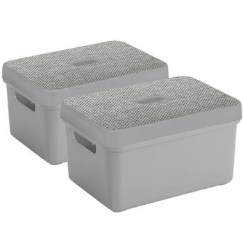 Sunware Opbergbox/mand - lichtgrijs - 5 liter - met deksel - set van 2x stuks - Opbergbox