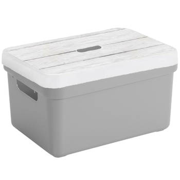 Sunware Opbergbox/mand - lichtgrijs - 5 liter - met deksel hout kleur - Opbergbox