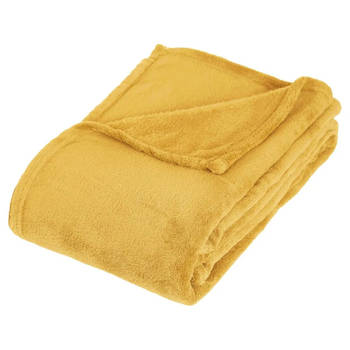 Fleece deken/fleeceplaid oker geel 130 x 180 cm polyester - Plaids