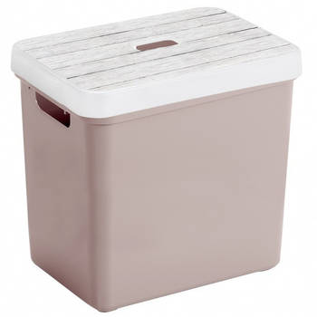 Sunware Opbergbox/mand - oudroze - 25 liter - met deksel hout kleur - Opbergbox