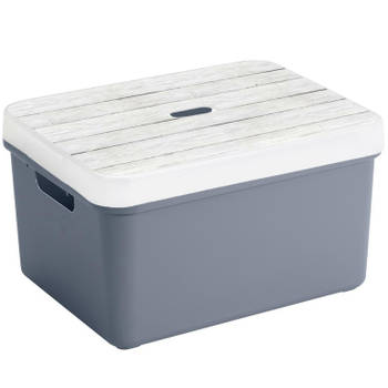Opbergbox/opbergmand donkerblauw 32 liter kunststof met deksel - Opbergbox