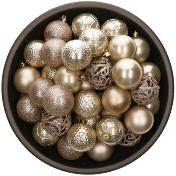 37x stuks kunststof kerstballen parel/champagne 6 cm glans/mat/glitter mix - Kerstbal