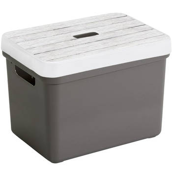 Sunware Opbergbox/mand - taupe - 18 liter - met deksel hout kleur - Opbergbox