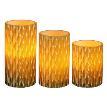 Mica Decorations LED kaarsen/stompkaarsen - 3x st- goud -10/12.5/15 cm - LED kaarsen