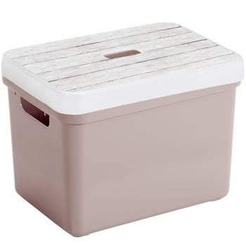 Sunware Opbergbox/mand - oud roze - 18 liter - met deksel hout kleur - Opbergbox