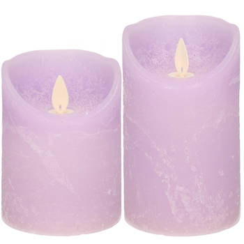 Anna Collection LED kaarsen - 2x stuks - lila paars - 10 en 12,5 cm - LED kaarsen