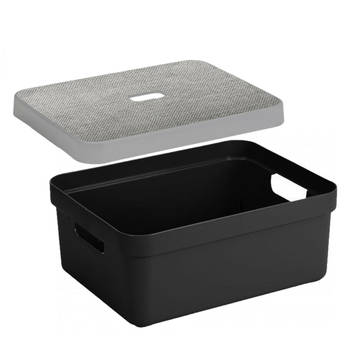 Opbergbox/opbergmand zwart 24 liter kunststof met deksel - Opbergbox