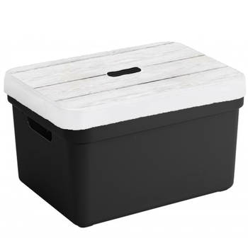 Opbergbox/opbergmand zwart 32 liter kunststof met deksel - Opbergbox