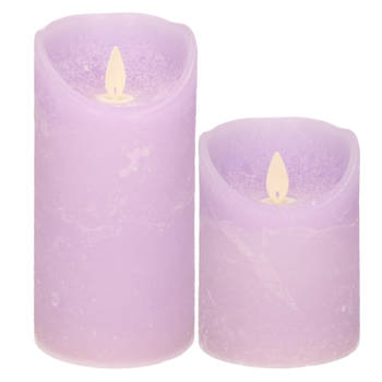 Anna Collection LED kaarsen - 2x stuks - lila paars - 10 en 15 cm - LED kaarsen