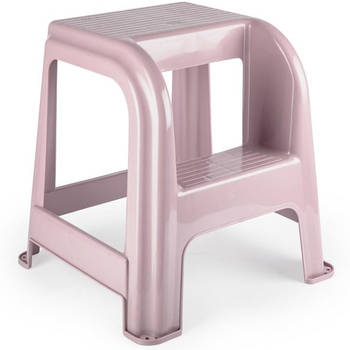 PlasticForte Keukenkrukje/opstapje - met 2 treden - roze - kunststof - 43 x 43 x 46 cm - Huishoudkrukjes
