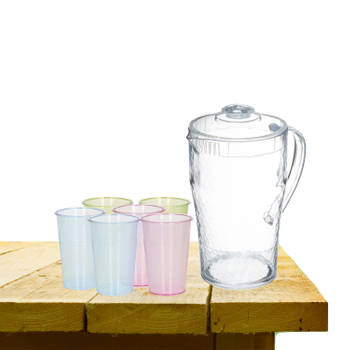 Forte Plastics Sapkan met 12x glazen 2 liter transparant kunststof - Drinkglazen