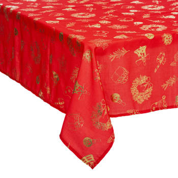 Feeric christmas tafelkleed kerst - rood/goud -polyester -240 x 140 cm - Tafellakens