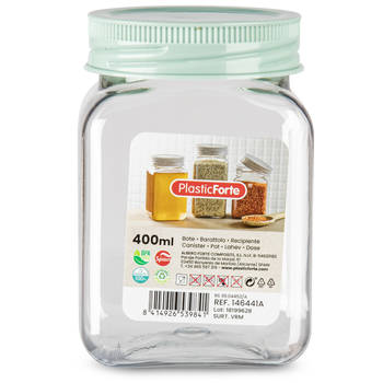 Voorraadpot/bewaarpot - 400 ml - kunststof - mint groen - B7 x H11 cm - Voorraadpot