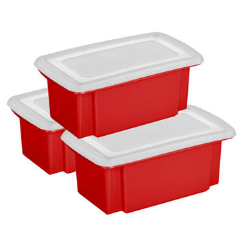 Sunware 3x opslagboxen kunststof 7 liter rood 38 x 21 x 14 cm met deksel - Opbergbox