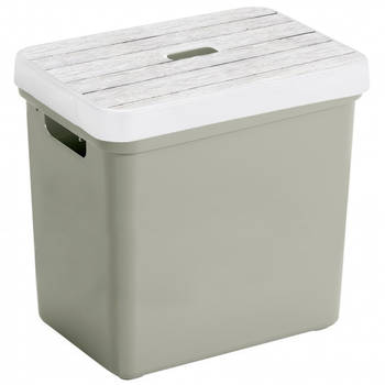 Sunware Opbergbox/mand - lichtgroen - 25 liter - met deksel hout kleur - Opbergbox