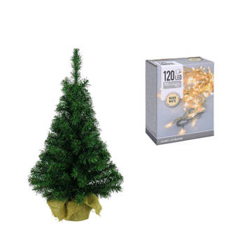 Volle kerstboom/kunstboom 75 cm inclusief warm witte verlichting - Kunstkerstboom
