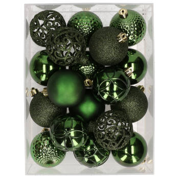 37x stuks kunststof kerstballen donkergroen 6 cm glans/mat/glitter mix - Kerstbal