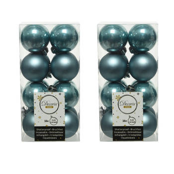 32x stuks kunststof kerstballen ijsblauw (blue dawn) 4 cm glans/mat - Kerstbal