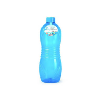 Plasticforte Drinkfles/waterfles/bidon - 1000 ml - transparant/blauw - kunststof - Drinkflessen