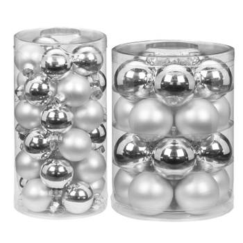 50x stuks glazen kerstballen elegant zilver mix 4 en 6 glans en mat - Kerstbal