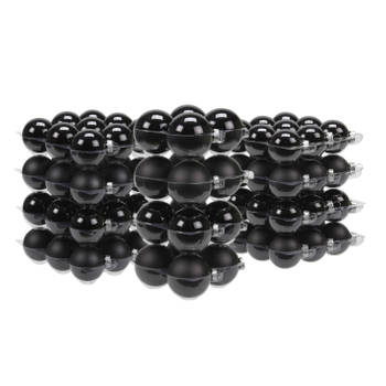 88x stuks glazen kerstballen zwart 4, 6 en 8 cm mat/glans - Kerstbal