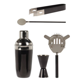 RVS barset / cocktailset / giftset met cocktailshaker 5-delig zwart - Cocktailshakers
