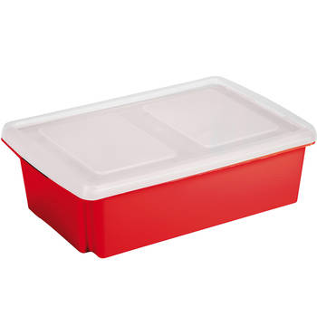 Sunware opslagbox kunststof 30 liter rood 59 x 39 x 17 cm met deksel - Opbergbox