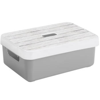 Sunware Opbergbox/mand - lichtgrijs - 9 liter - met deksel hout kleur - Opbergbox
