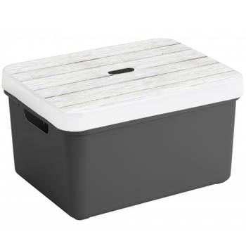 Opbergbox/opbergmand antraciet 32 liter kunststof met deksel - Opbergbox