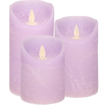 Anna Collection LED kaarsen - 3x stuks - lila paars - 10, 12,5 en 15 cm - LED kaarsen