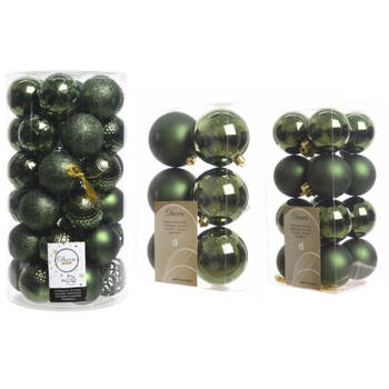 59x stuks kunststof kerstballen donkergroen 4, 6 en 8 cm - Kerstbal
